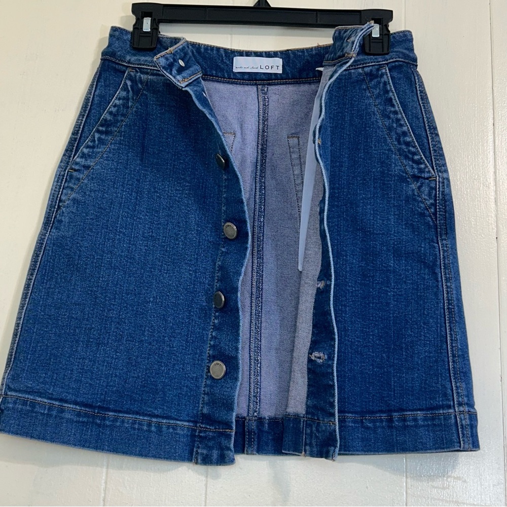 LOFT Loft Casual Y2K Streetwear Button Down Blue Denim Jeans Mini Skirt Size 2. - Picture 3 of 11